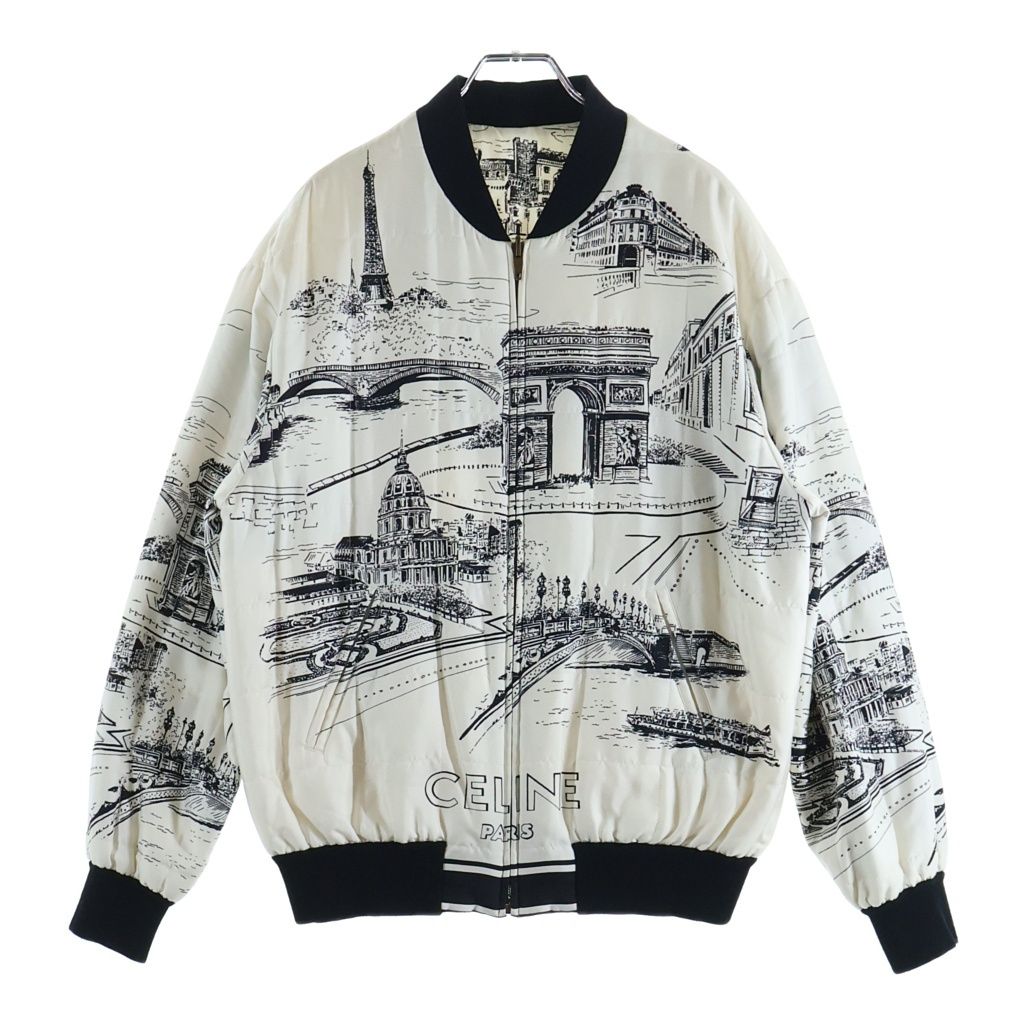 Celine Paris Monaco Landscape Pattern Reversible Jacket Zip Up White Black 38