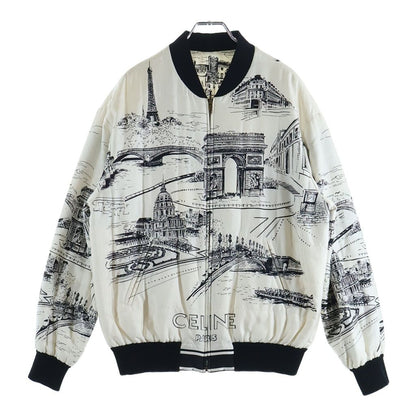 Celine Paris Monaco Landscape Pattern Reversible Jacket Zip Up White Black 38