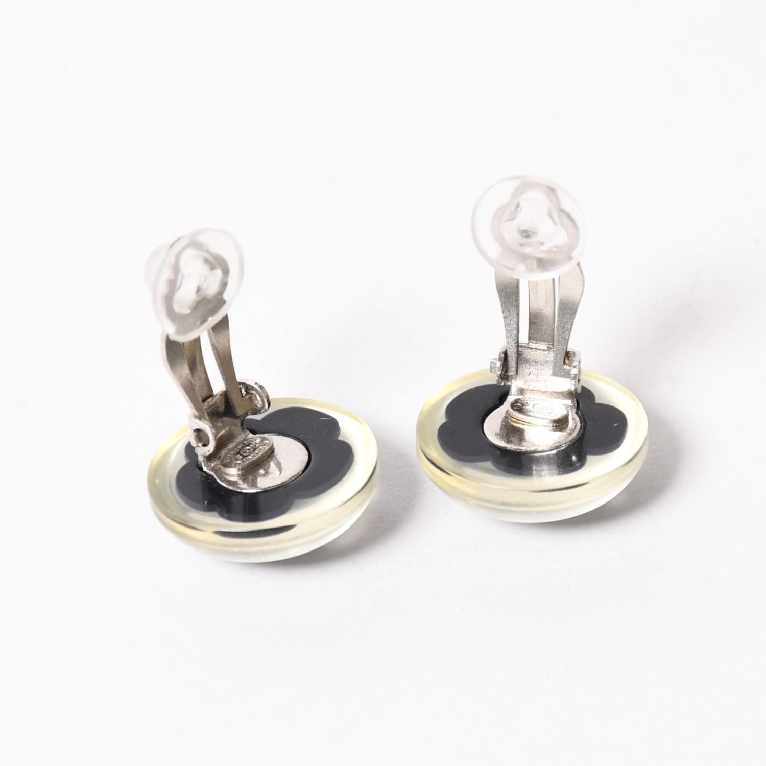 Chanel CC Logo Earrings 04 Button Flower Camellia Clear Resin — view 2