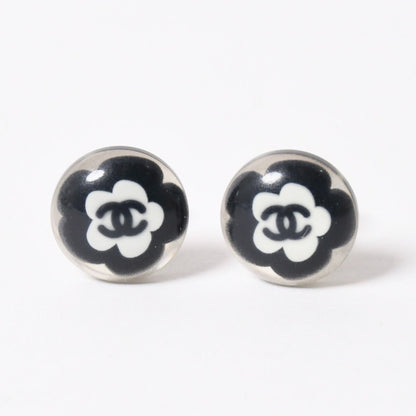 Chanel CC Logo Earrings 04 Button Flower Camellia Clear Resin