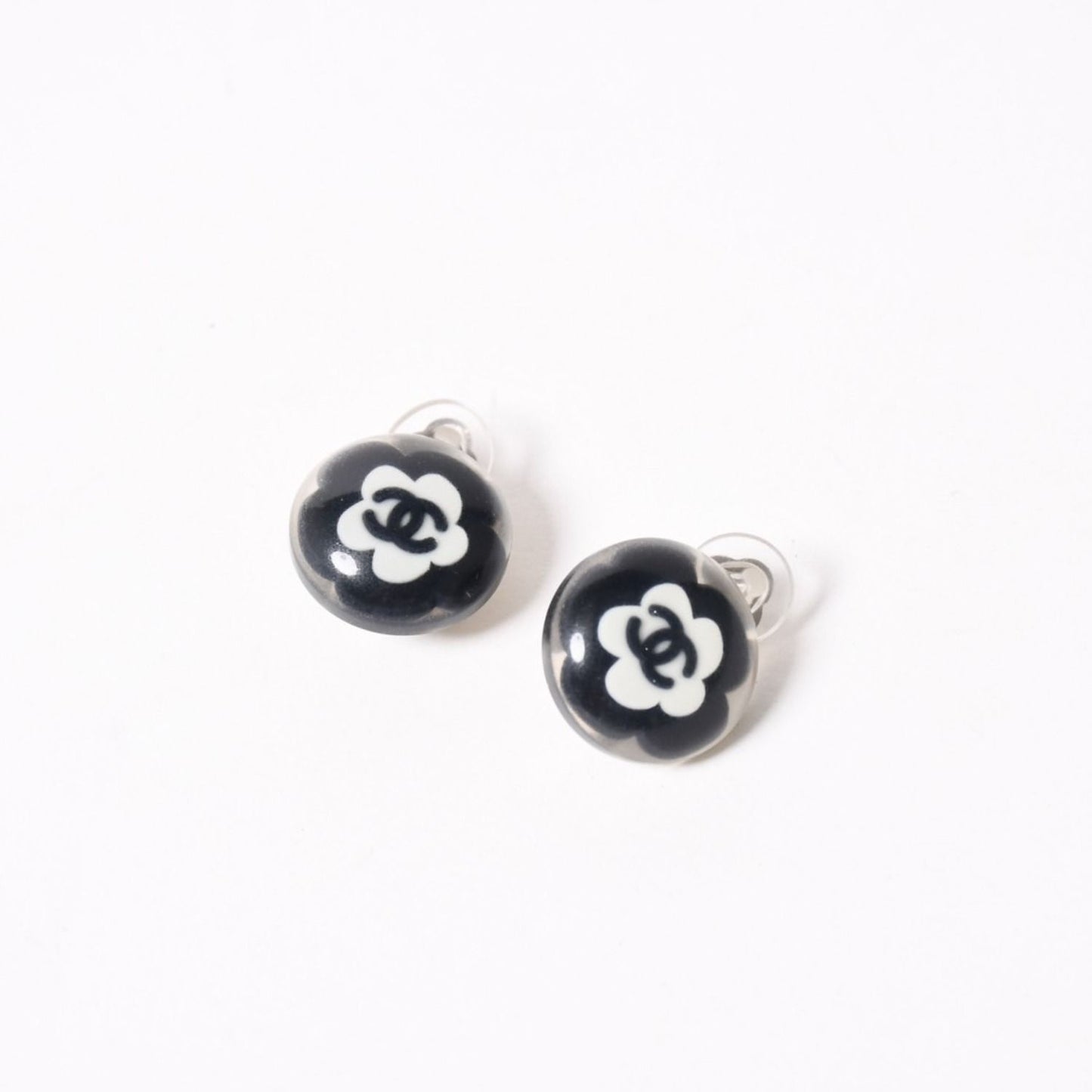 Chanel CC Logo Earrings 04 Button Flower Camellia Clear Resin — view 3