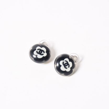 Chanel CC Logo Earrings 04 Button Flower Camellia Clear Resin — view 3