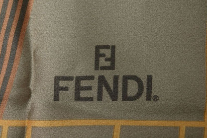 Fendi Scarf Silk Twill Vintage FF Leopard Print Brown Khaki — view 4