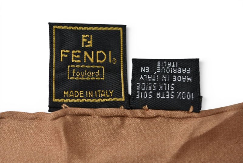 Fendi Scarf Silk Twill Vintage FF Leopard Print Brown Khaki — view 6