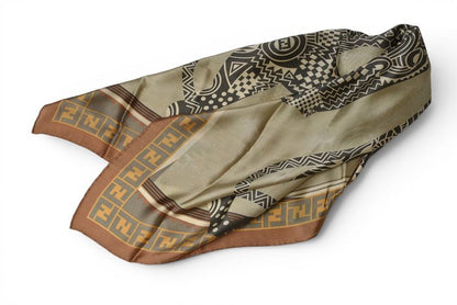 Fendi Scarf Silk Twill Vintage FF Leopard Print Brown Khaki — view 3