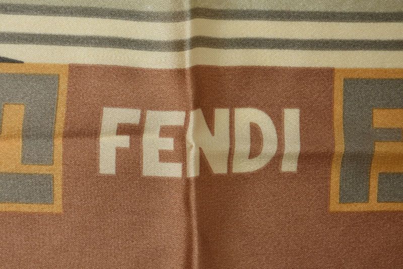 Fendi Scarf Silk Twill Vintage FF Leopard Print Brown Khaki — view 8