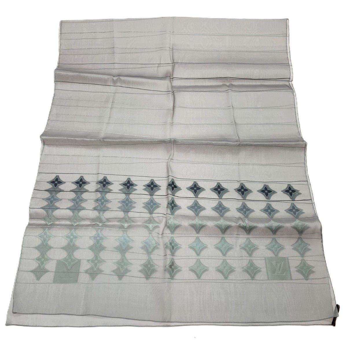 Louis Vuitton Lace Shawl Monogram Pattern Silk Gray Scarf — view 2