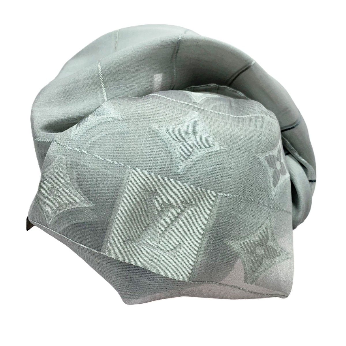 Louis Vuitton Lace Shawl Monogram Pattern Silk Gray Scarf — view 5