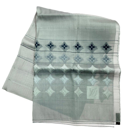 Louis Vuitton Lace Shawl Monogram Pattern Silk Gray Scarf
