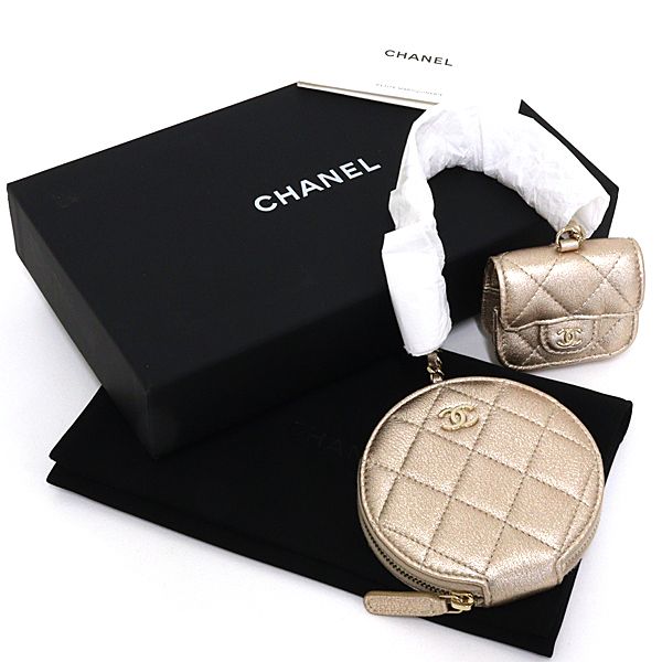 Chanel Coin Case &Airpods Years CC Logo Quilted Gold — view 2