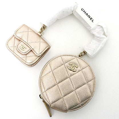 Chanel Coin Case &Airpods Years CC Logo Quilted Gold