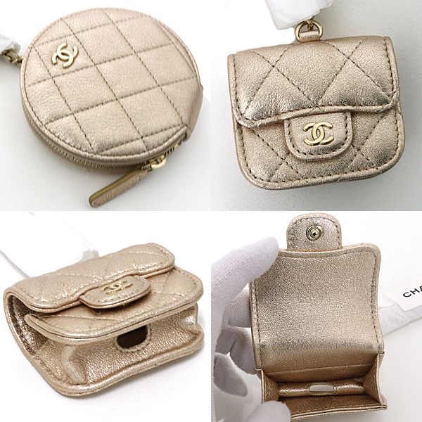 Chanel Coin Case &Airpods Years CC Logo Quilted Gold — view 6