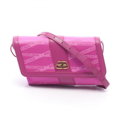Balenciaga Shoulder Bag Monogram Shift Wallet on Strap Pink Canvas Leather