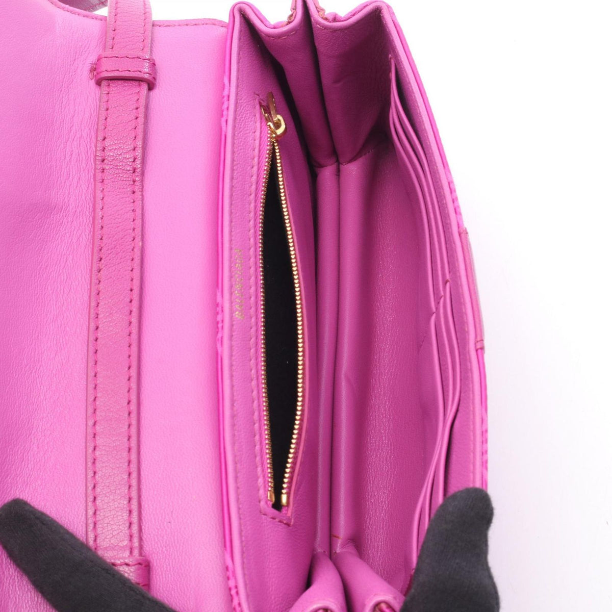 Balenciaga Shoulder Bag Monogram Shift Wallet on Strap Pink Canvas Leather — view 3