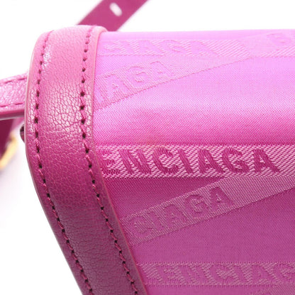 Balenciaga Shoulder Bag Monogram Shift Wallet on Strap Pink Canvas Leather — view 7