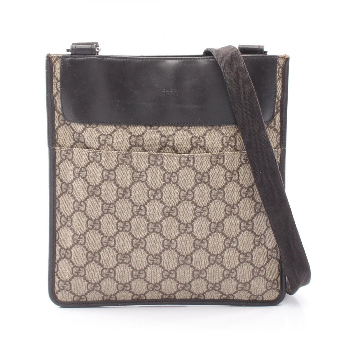 Gucci Shoulder Bag GG Supreme Beige Dark Brown Canvas Leather