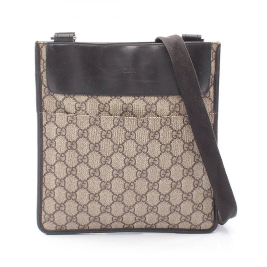Gucci Shoulder Bag GG Supreme Beige Dark Brown Canvas Leather