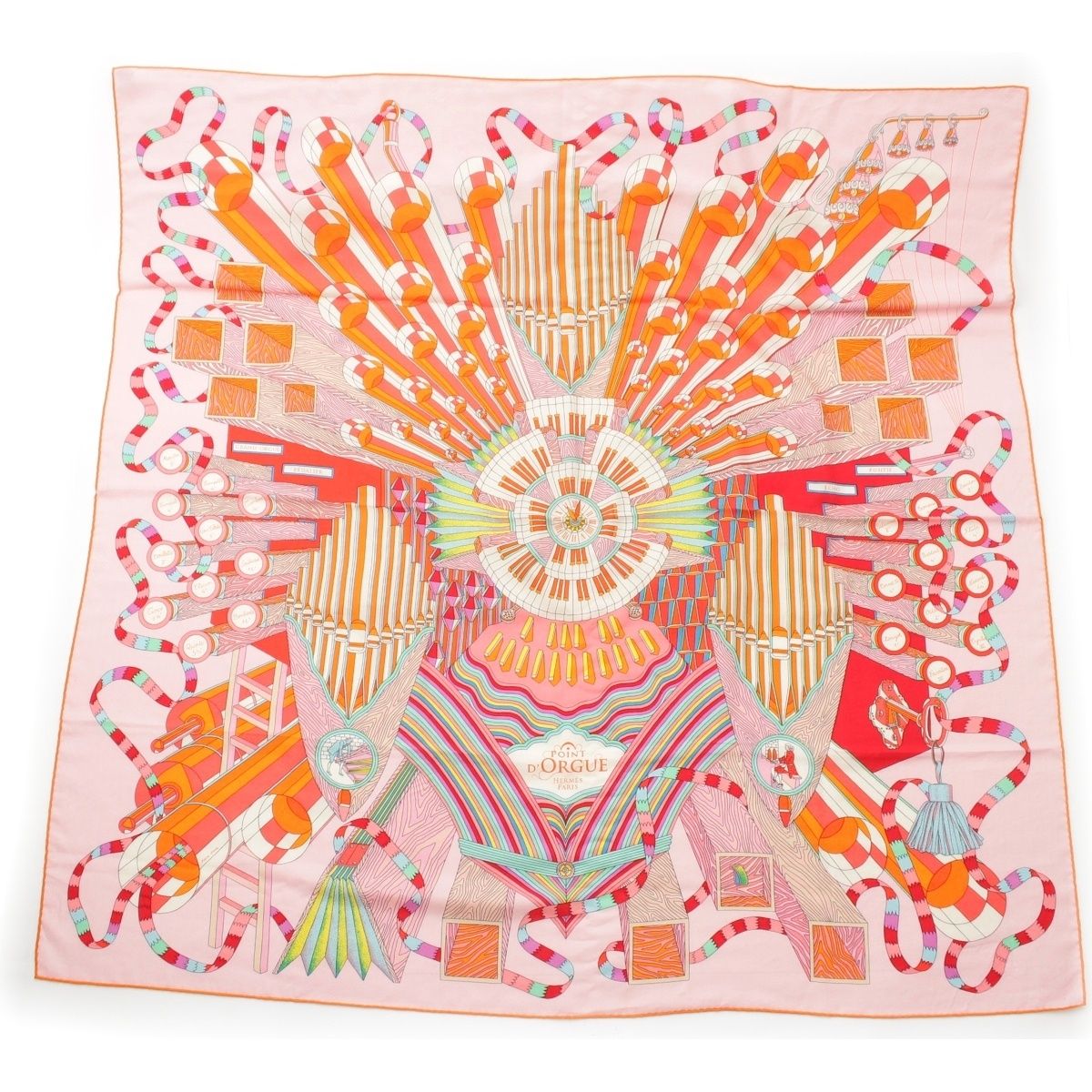 Hermes Carre Geant 140 Point D'orgue Cashmere Silk Fermata Shawl Pink Multicolor