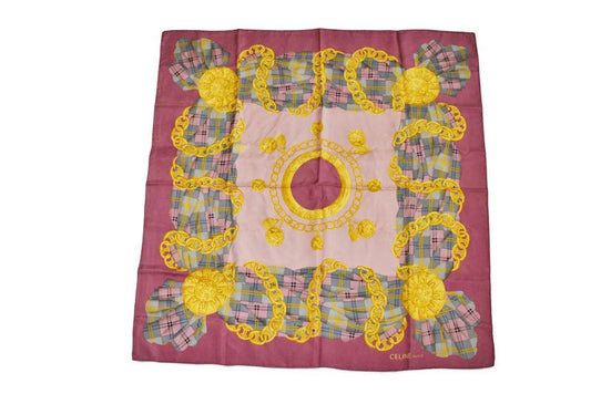 Celine Scarf Vintage Triomphe Chain Silk Pink Check