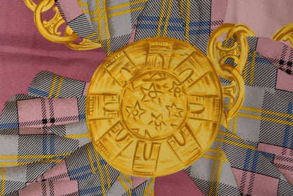 Celine Scarf Vintage Triomphe Chain Silk Pink Check — view 6
