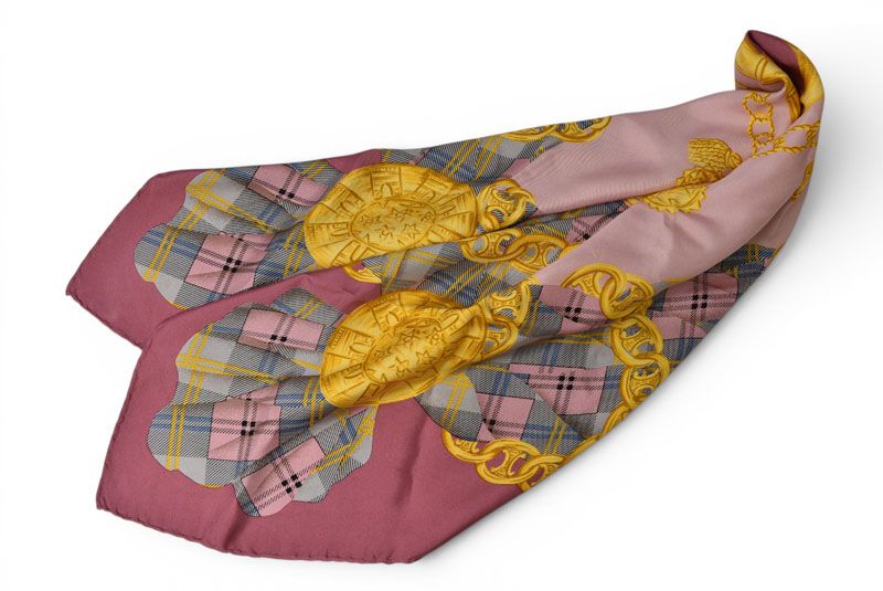 Celine Scarf Vintage Triomphe Chain Silk Pink Check — view 3
