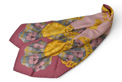 Celine Scarf Vintage Triomphe Chain Silk Pink Check — view 3