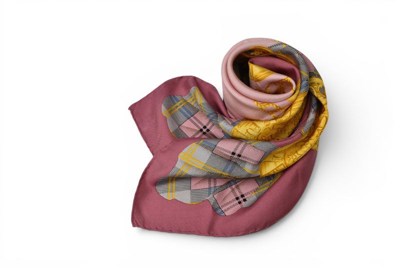 Celine Scarf Vintage Triomphe Chain Silk Pink Check — view 2