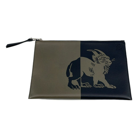 Loewe Rectangle Pouch William de Morgan Clutch Khaki Black