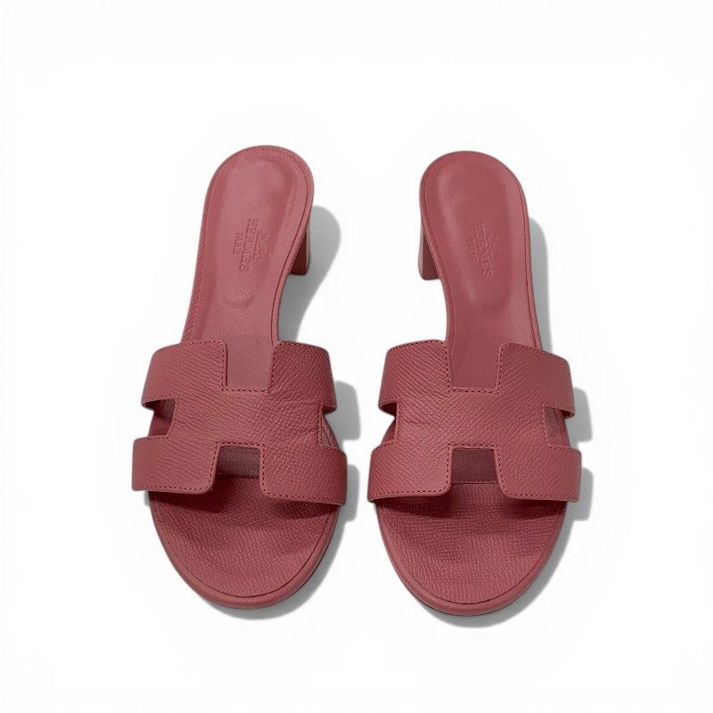 Hermes Oasis Sandals Shoes Leather Pink Mules — view 2