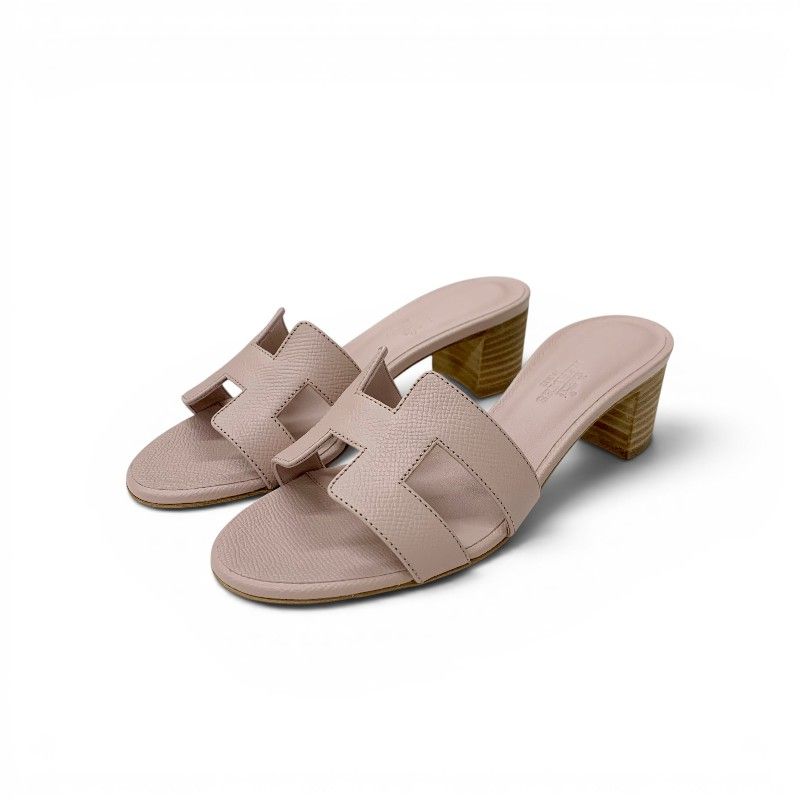 Hermes Oasis Sandals Shoes Leather Pink Mules