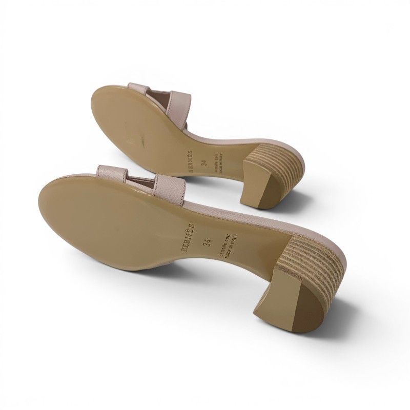 Hermes Oasis Sandals Shoes Leather Pink Mules — view 6