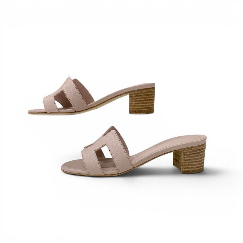 Hermes Oasis Sandals Shoes Leather Pink Mules — view 3