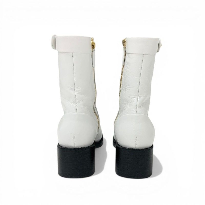 Chanel Boots Short Shoes Leather White Black CC Logo Turnlock — view 5