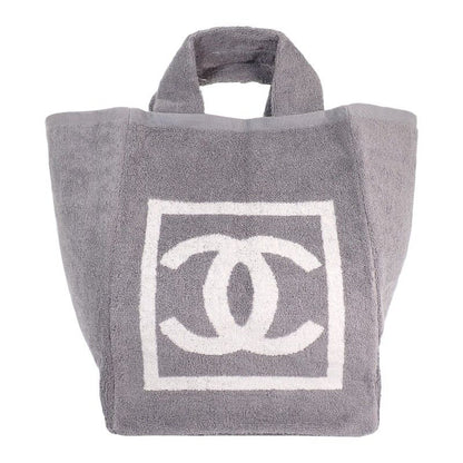 Chanel CC Beach CC Logo Sports Line Tote Bag Summer Cotton Pile Gray