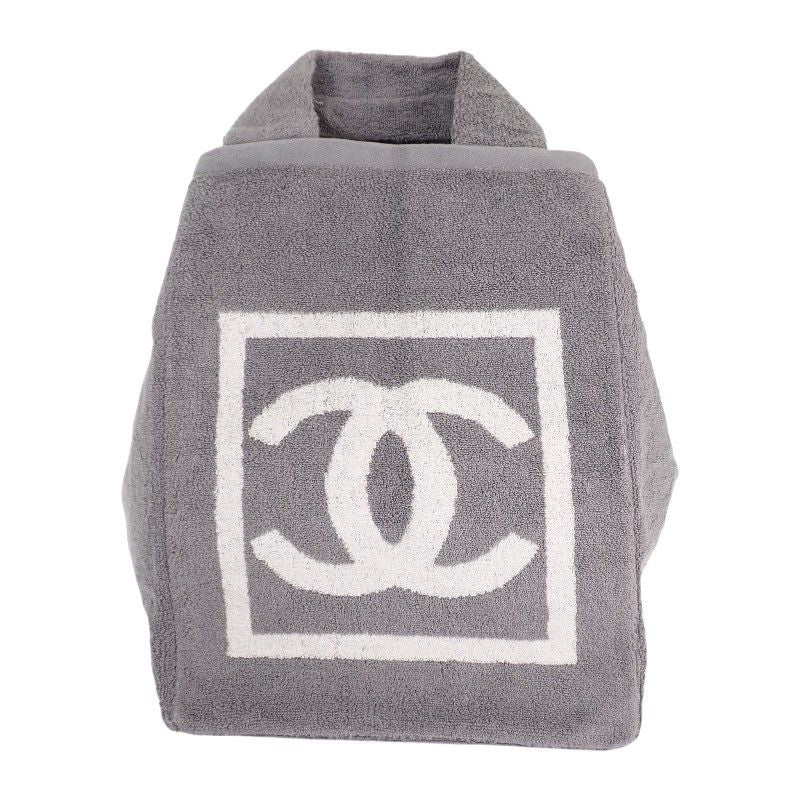 Chanel CC Beach CC Logo Sports Line Tote Bag Summer Cotton Pile Gray — view 2