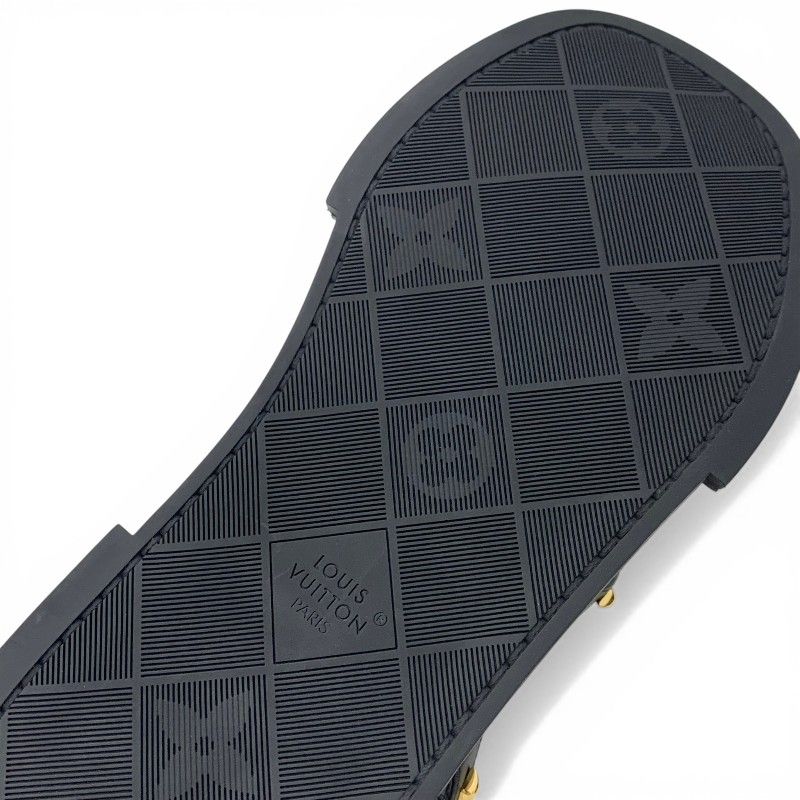 Louis Vuitton Maya Line Sandals Shoes Leather Black Gold LV Logo Studs Strap — view 8