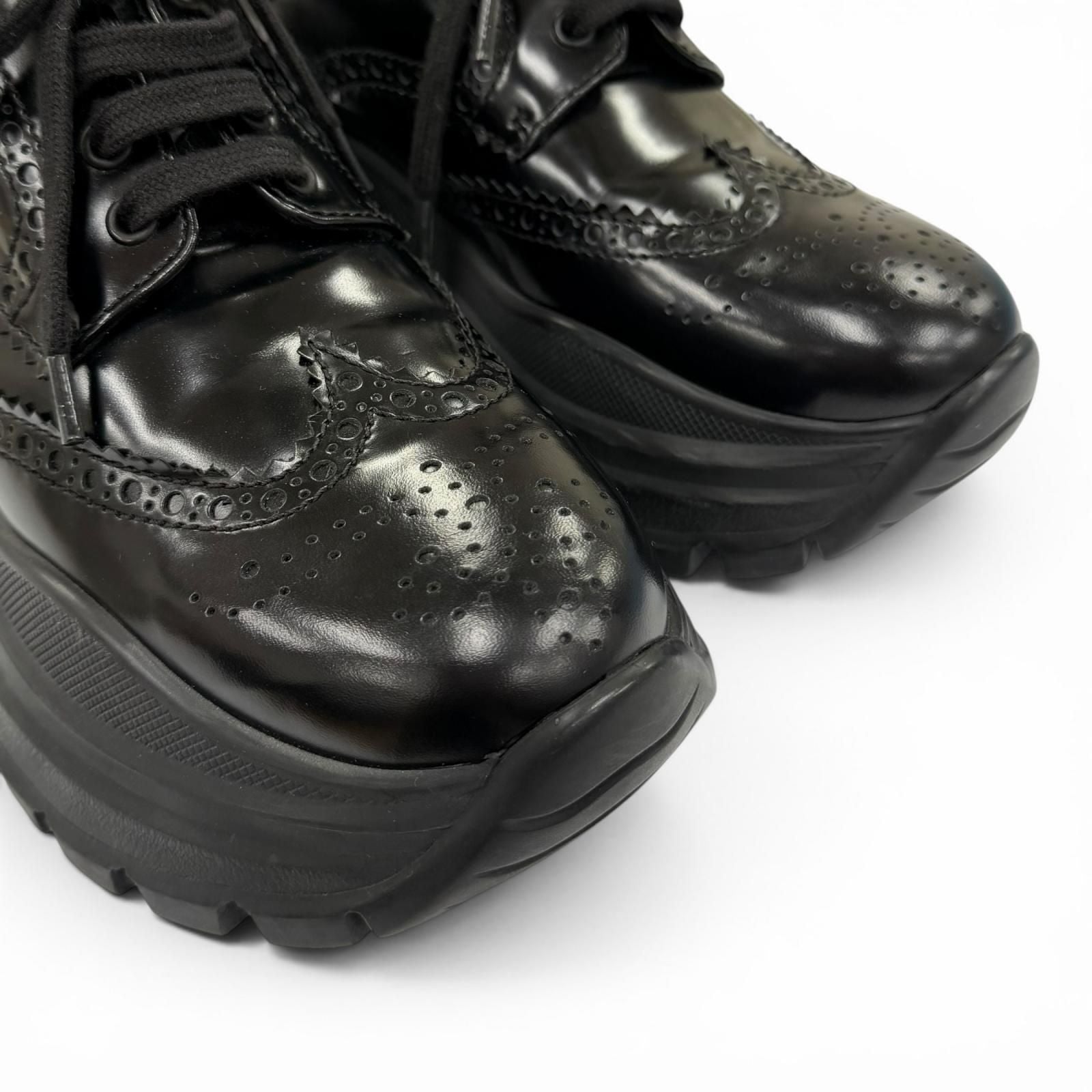 Prada Wingtip Medallion Lace Up Leather Sneakers Black — view 8