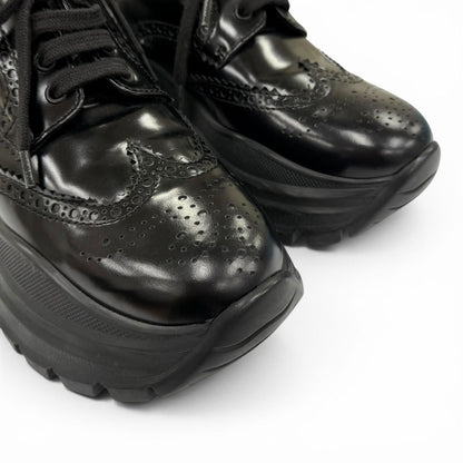 Prada Wingtip Medallion Lace Up Leather Sneakers Black — view 8