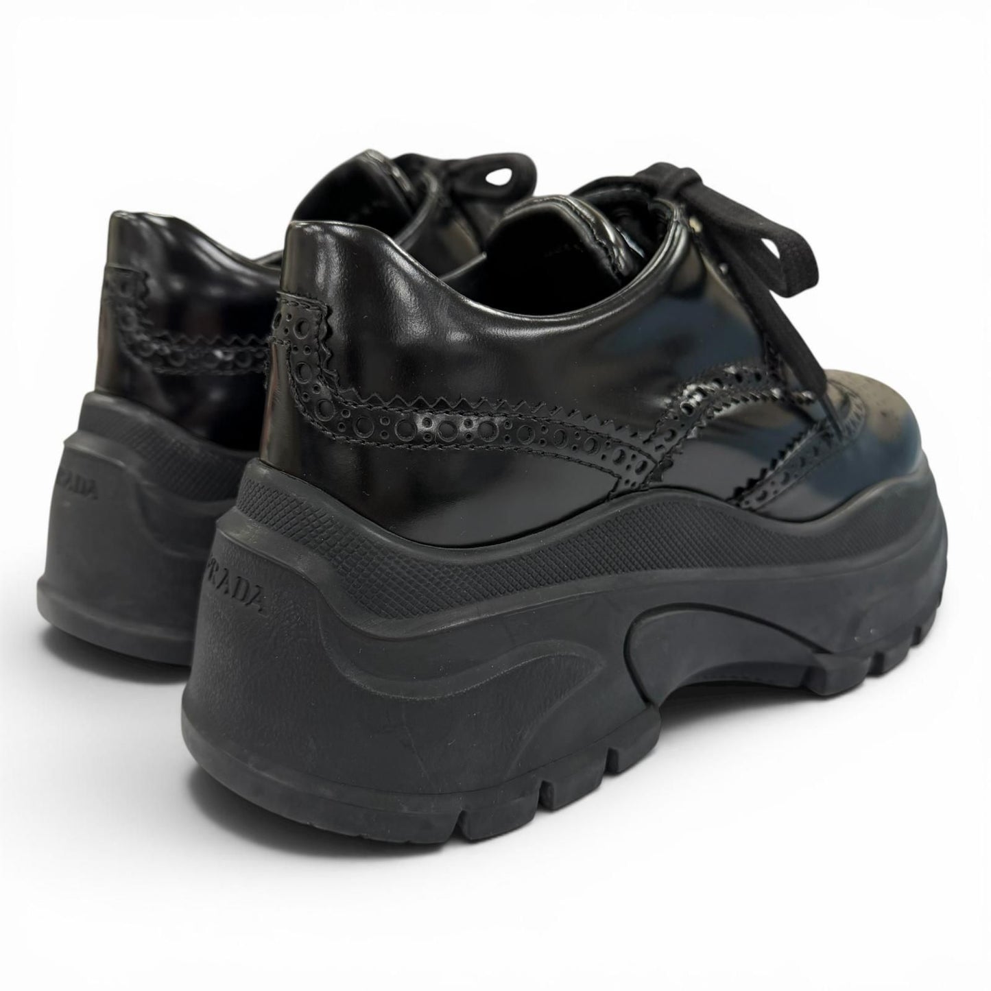 Prada Wingtip Medallion Lace Up Leather Sneakers Black — view 3