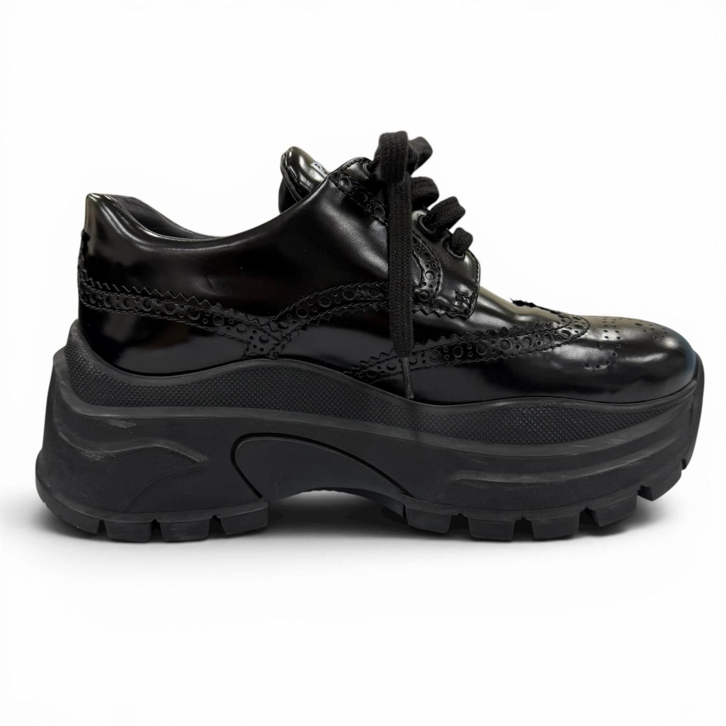 Prada Wingtip Medallion Lace Up Leather Sneakers Black — view 6