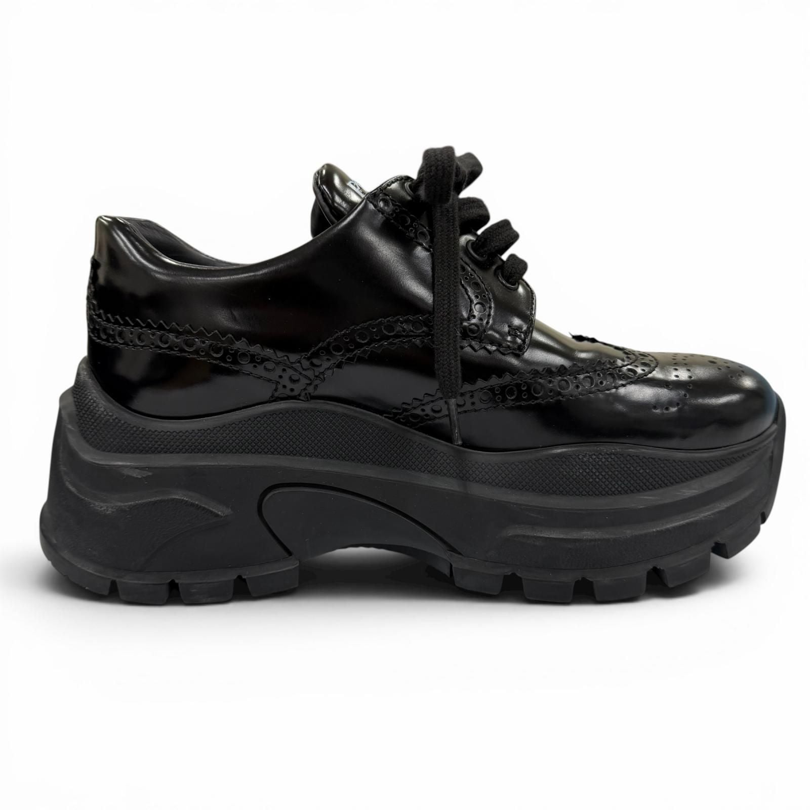 Prada Wingtip Medallion Lace Up Leather Sneakers Black — view 6