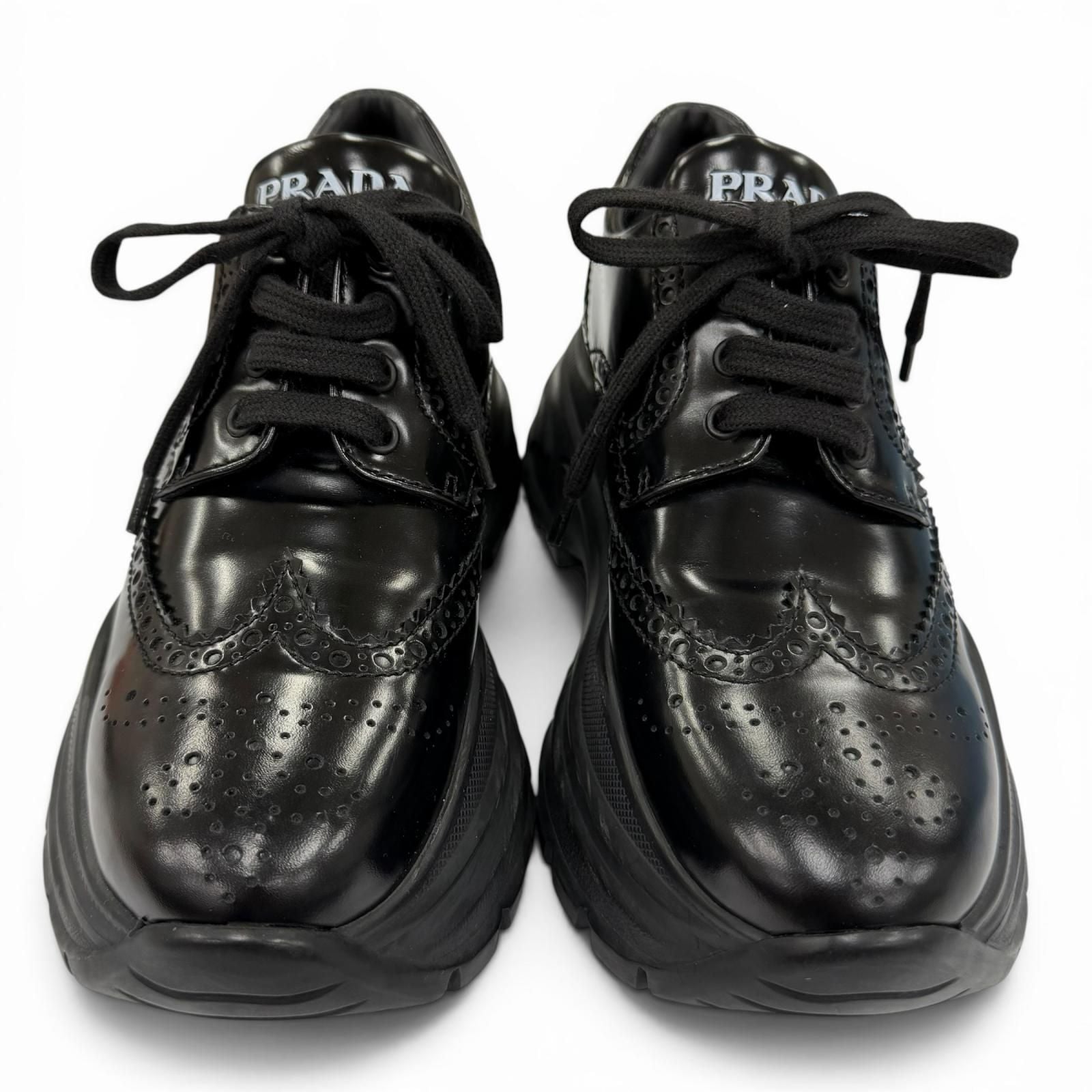 Prada Wingtip Medallion Lace Up Leather Sneakers Black — view 4