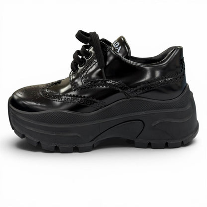 Prada Wingtip Medallion Lace Up Leather Sneakers Black — view 5