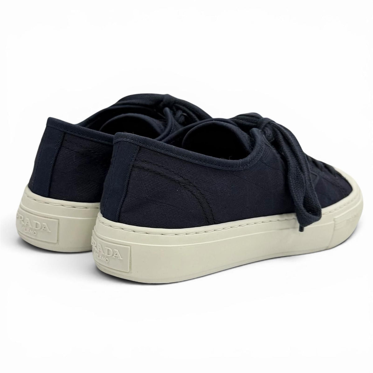 Prada Triangle Logo Pattern Fabric Sneakers Navy — view 3