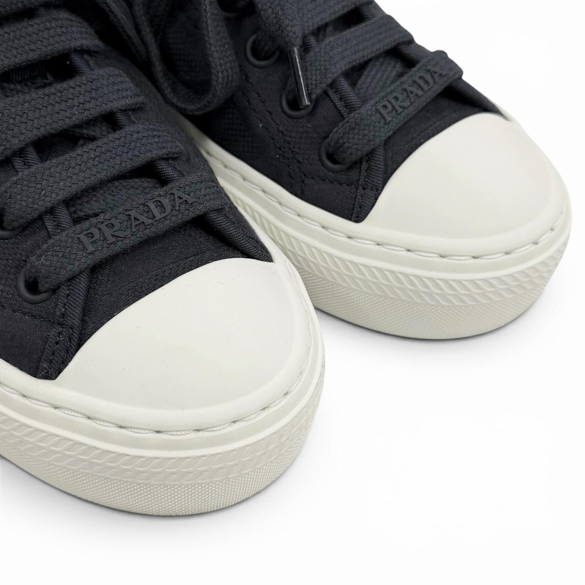 Prada Triangle Logo Pattern Fabric Sneakers Navy — view 8