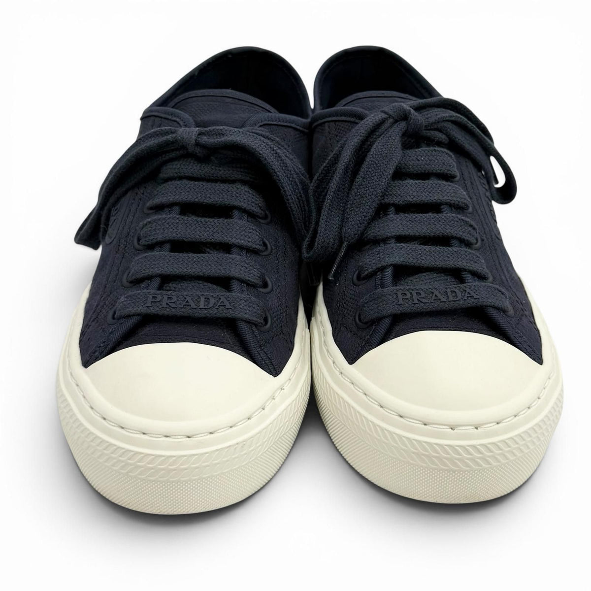 Prada Triangle Logo Pattern Fabric Sneakers Navy — view 4