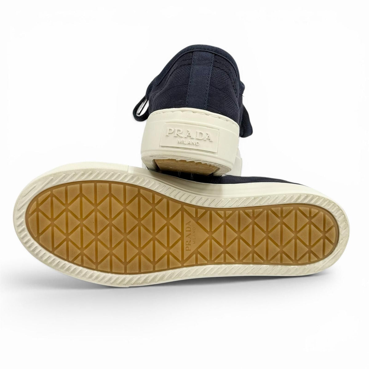 Prada Triangle Logo Pattern Fabric Sneakers Navy — view 7