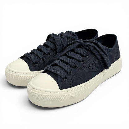 Prada Triangle Logo Pattern Fabric Sneakers Navy