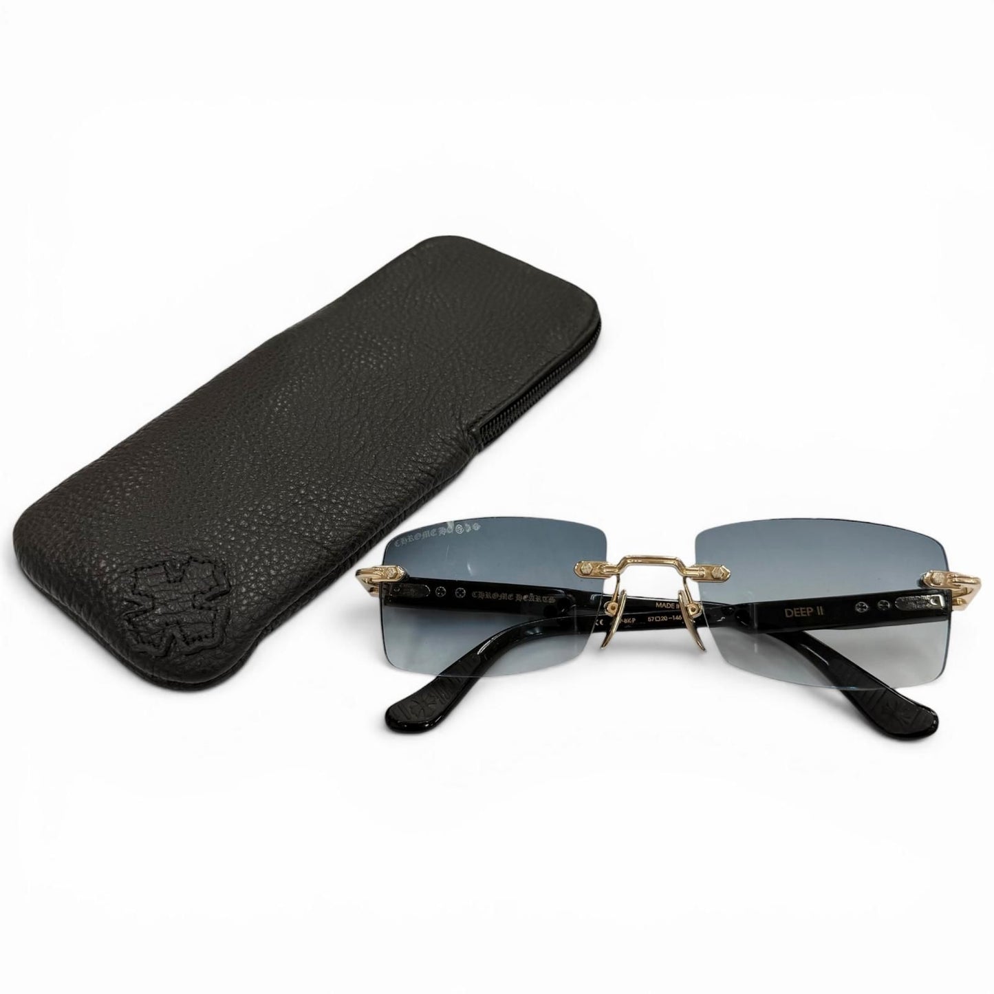 Chrome Hearts Deep II 925 Side Floral Cross Two Point Rimless Sunglasses 57 — view 2