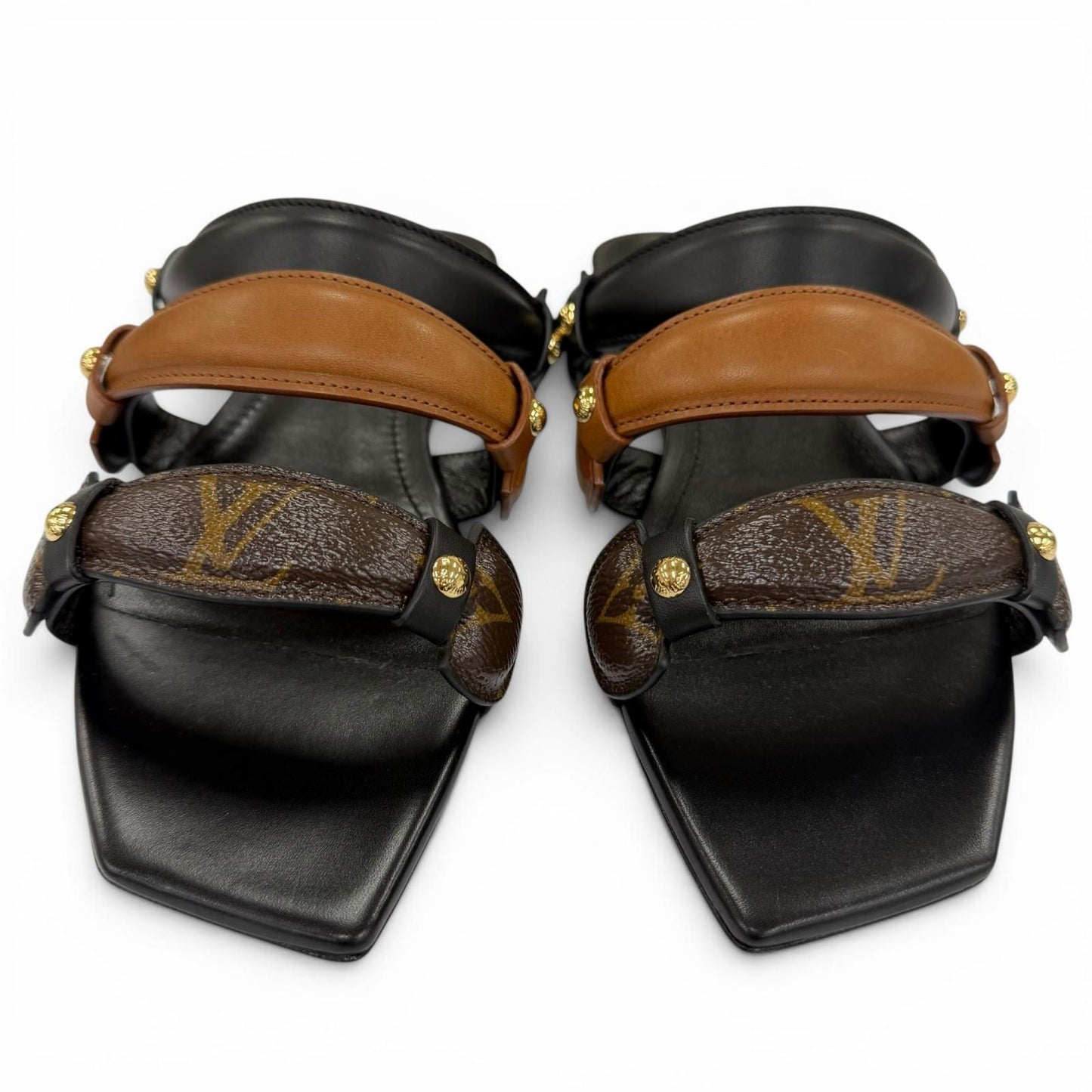 Louis Vuitton Legacy Line Leather Monogram Canvas Flat Sandals Black — view 3